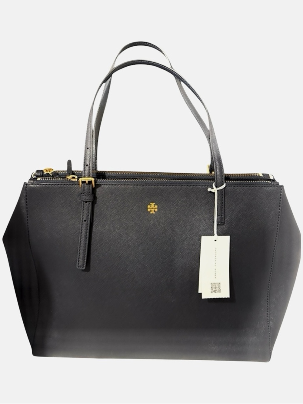 Tory Burch Black Saffiano Leather Tote with Gold Logo